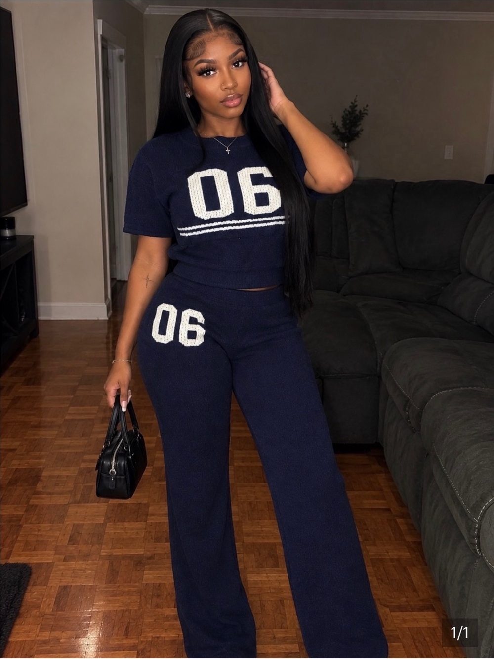 Navy Knit Two-Piece Set with Number 06